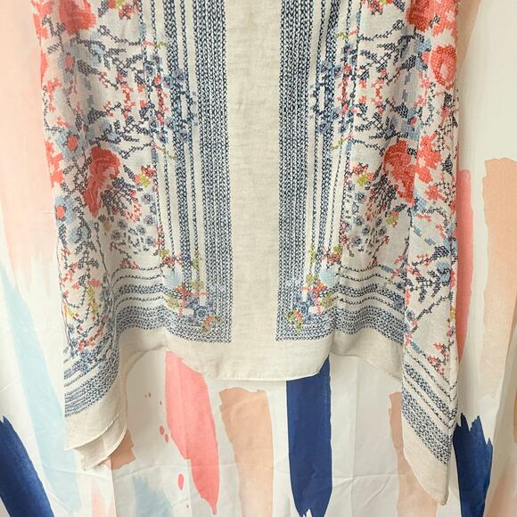 BCBGMaxAzria Abstract Floral Calin Shoulder Cutout Handkerchief Hem Top Size XXS - Picture 8 of 10